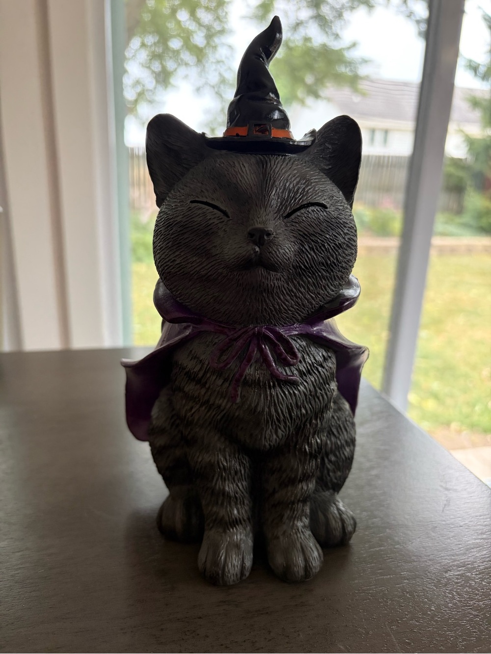 Halloween Cat Figurine with Purple Cape and Black Hat - Picture 4 of 5